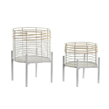 Kaspó szett fém, rattan 25x25x32 cm fehér, natúr S/2