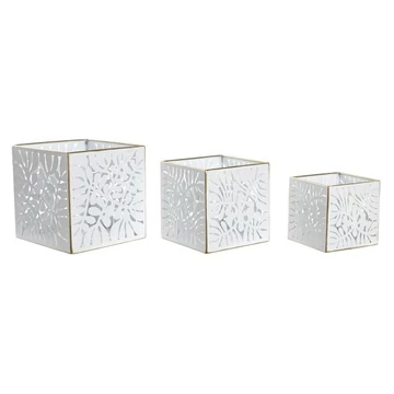 Kaspó szett leveles fém 15x15x15 cm fehér, arany S/3