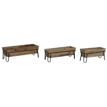 Kaspó szett lucfenyő, fém 55x21x18,5 cm sötétbarna S/3