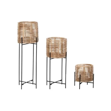Kaspó szett rattan, fém 26x26x84 cm fekete, natúr S/3
