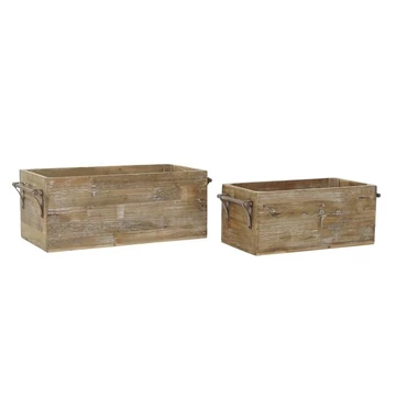 Kaspó szett újrahasznosítottfa, lucfenyő, fém 66x30x24,5 cm barna S/2