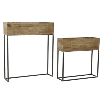 Kaspó szett újrahasznosítottfa, lucfenyő, fém 80x20x93 cm barna, fekete S/2