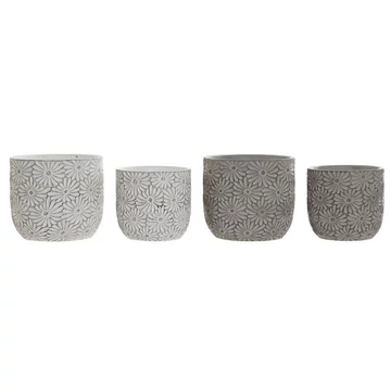 Kaspó szett virágos cement 17x17x15 cm fehér, szürke 2 féle S/2