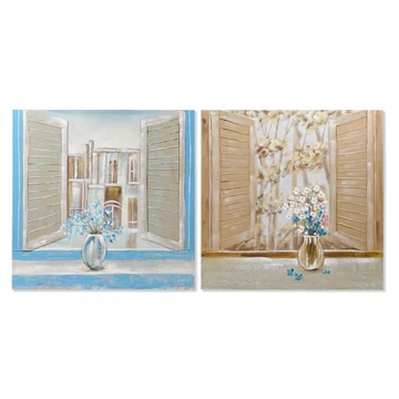 Kép ablak vászon, kartonpapír, fenyő 100x3x100 cm kék, barna 2 féle