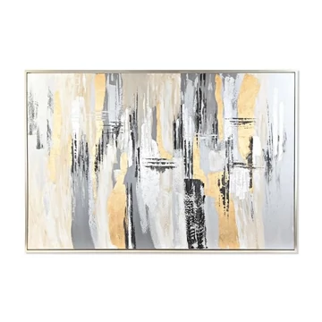 Kép absztrakt kézzel festett vászon, hungarocell 187x4x126 cm szürke, arany