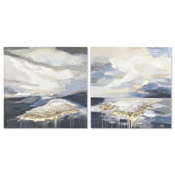 Kép absztrakt vászon, fenyő, kézzelfestett 100x3,5x100 cm kék, arany 2 féle