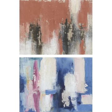 Kép absztrakt vászon, fenyő, kézzelfestett 120x4x90 cm kék, piros 2 féle