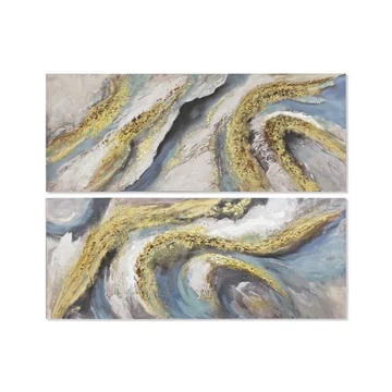 Kép absztrakt vászon, fenyő, kézzelfestett 150x3x60 cm kék, arany 2 féle
