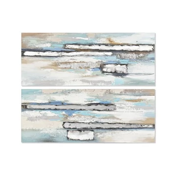Kép absztrakt vászon, fenyő, kézzelfestett 150x3x60 cm kék, bézs 2 féle