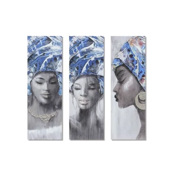 Kép afrikai vászon, fenyő, kézzelfestett 40x2,8x120 cm kék, szürke 3 féle