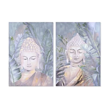 Kép Buddha trópusi vászon, lucfenyő 80x2,8x120 cm zöld, szürke 2 féle