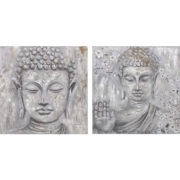 Kép Buddha vászon, fenyő, kézzelfestett 100x2,4x100 cm szürke, ezüst 2 féle