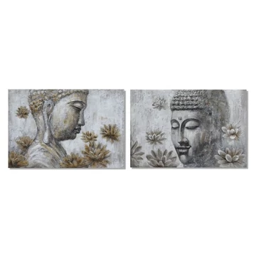 Kép Buddha vászon, fenyő, kézzelfestett 120x2,8x80 cm szürke 2 féle
