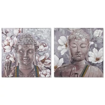 Kép Buddha virágok vászon, mdf 100x3x100 cm szürke, fehér 2 féle