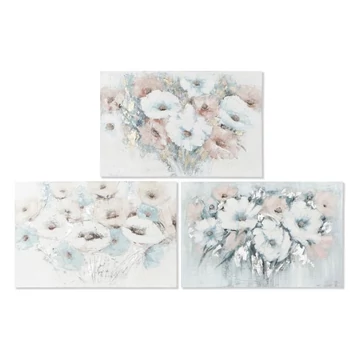 Kép csokor virágok vászon, fenyő, kézzelfestett 120x3,5x80 cm kék, pink 3 féle