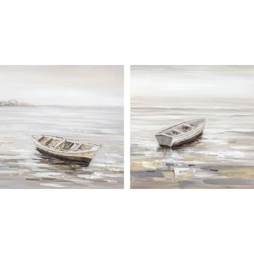 Kép csónak vászon, fenyő, kézzelfestett 90x2,4x90 cm bézs 2 féle