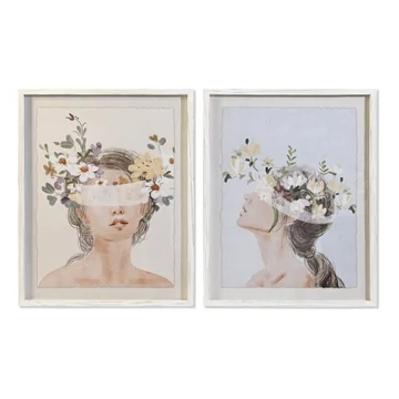 Kép fej virágos üveg, nyírfa 55x2,5x70 cm fehér 2 féle