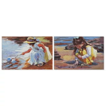 Kép kislány strand vászon, mdf 90x2,8x60 cm színes 2 féle