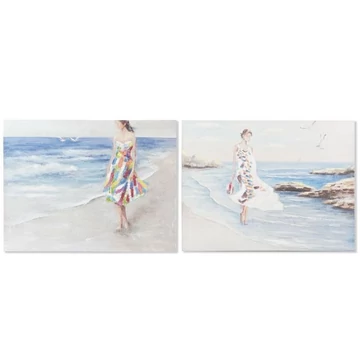 Kép lány strand vászon, fenyő, kézzelfestett 120x3,5x90 cm kék, bézs 2 féle