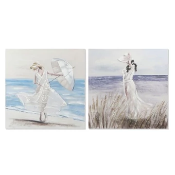 Kép lány strand vászon, fenyő, kézzelfestett 99,5x3,5x99,5 cm színes 2 féle