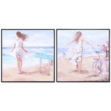 Kép lány strand vászon, hungarocell 83x3,5x83 cm kék, bézs 2 féle
