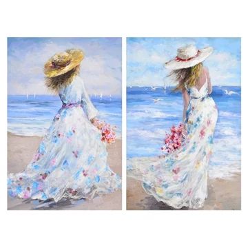 Kép lány strand vászon, mdf 80x3x120 cm színes 2 féle