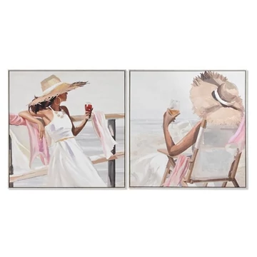 Kép lány vászon, hungarocell, lucfenyő, kézzelfestett 80x3,5x80 cm fehér, pink 2 féle