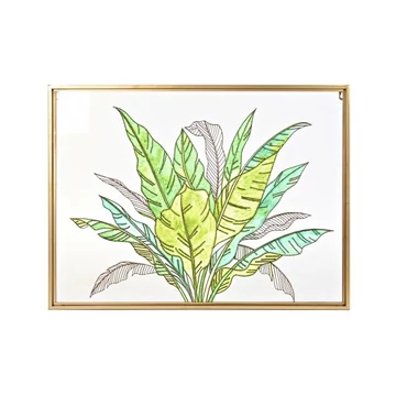 Kép leveles fém, üveg 80x3x60 cm zöld, arany