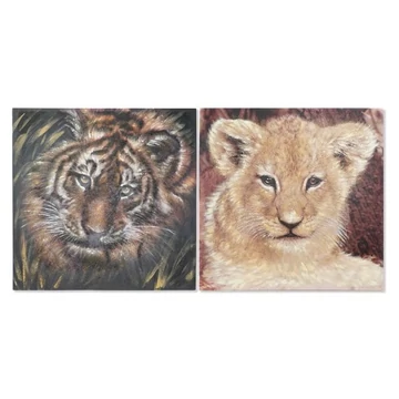 Kép oroszlán vászon, vessző 100x3x100 cm barna, fekete 2 féle
