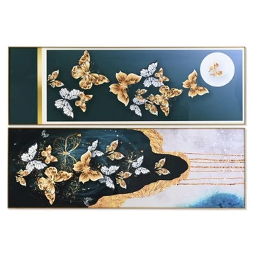 Kép pillangók alumínium, mdf 180x3x60 cm zöld, arany 2 féle