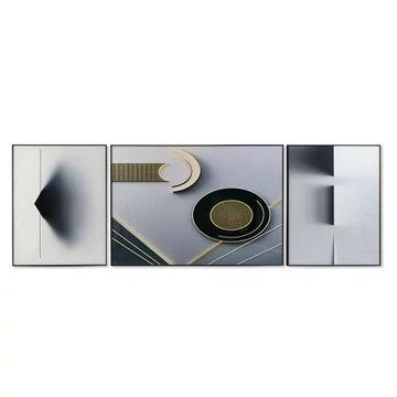 Kép szett absztrakt alumínium, mdf 240x3x80 cm szürke, fekete S/3