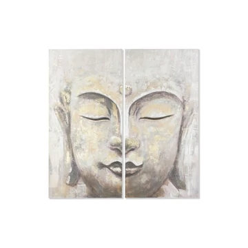 Kép szett Buddha vászon, fenyő, kézzelfestett 120x3,7x120 cm bézs, arany S/2