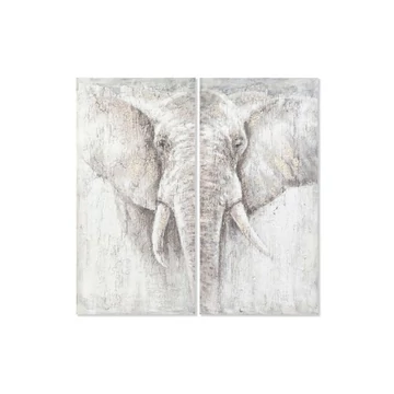 Kép szett elefánt vászon, fenyő, kézzelfestett 120x3,7x120 cm szürke S/2