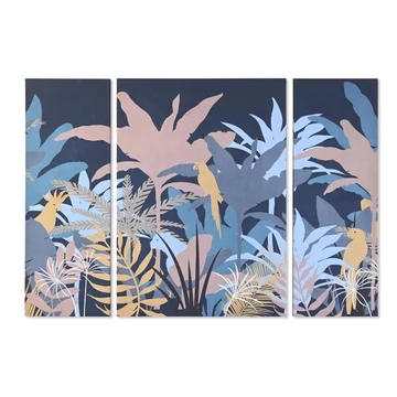 Kép szett jungle vászon, mdf 140x3,8x100 cm kék, türkizkék S/3