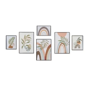 Kép szett leveles keretes vászon, hungarocell 40x2,8x60 cm színes S/6