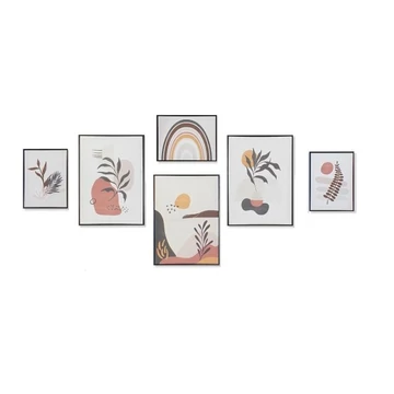 Kép szett leveles keretes vászon, hungarocell 40x2,8x60 cm színes S/6
