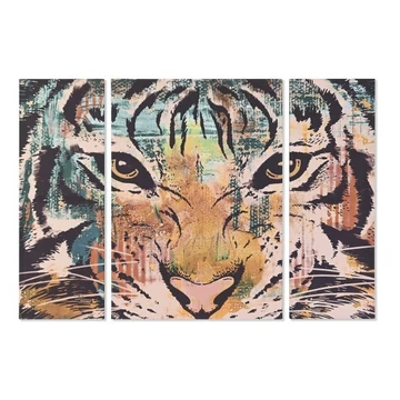 Kép szett tigris vászon, mdf 140x3,8x100 cm narancssárga, zöld S/3