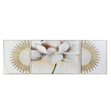 Kép szett virág alumínium, mdf 240x3x80 cm fehér, arany S/3