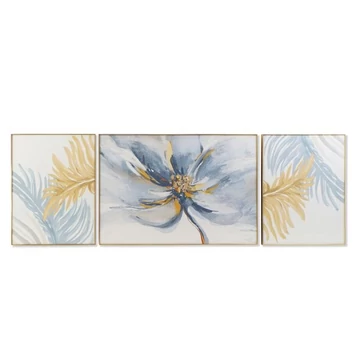 Kép szett virágok alumínium, mdf 240x3x80 cm fehér, arany S/3