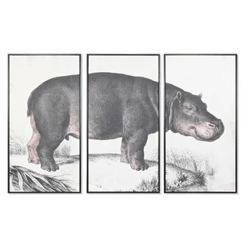Kép szett víziló hungarocell, vászon 180x4x120 cm fekete, szürke S/3