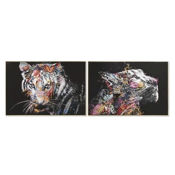 Kép tigris, leopárd vászon, hungarocell, lucfenyő, kézzelfestett 120x3,5x80 cm fekete, színes 2 féle