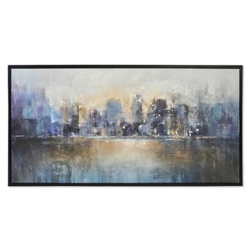 Kép város absztrakt vászon, mdf, akril, kézzelfestett 206x5x106 cm kék, szürke