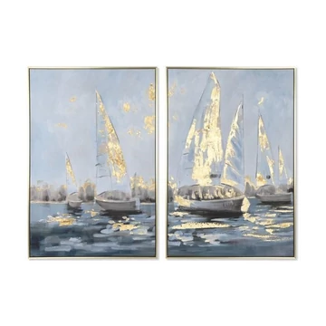 Kép vitorlás hungarocell, vászon 83x4,5x123 cm türkizkék, arany 2 féle