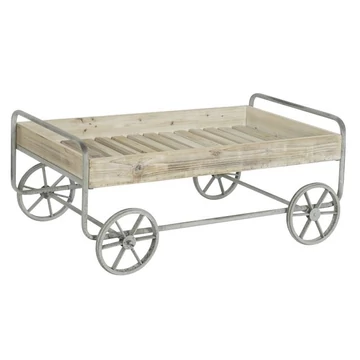Kisasztal kocsi kerekekkel lucfenyő, fém 110x67x46 cm natúr, szürke