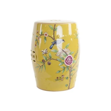 Kisasztal madaras porcelán 35x35x45 cm sárga