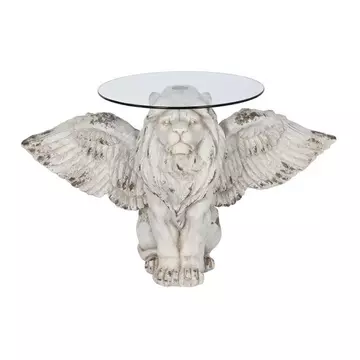 Kisasztal oroszlán szárnyas magnézia, üveg 96x62x61 cm szürke