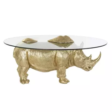 Kisasztal orrszarvú poly, üveg 100x60,5x46 cm arany, átlátszó