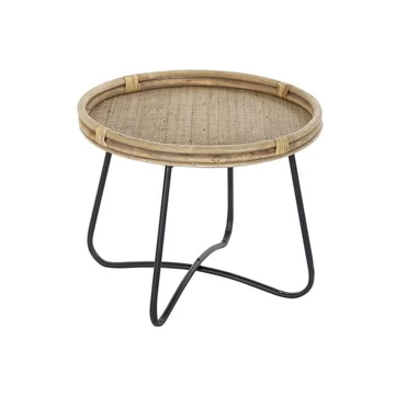 Kisasztal rattan, fém 57x57x47 cm barna, fekete
