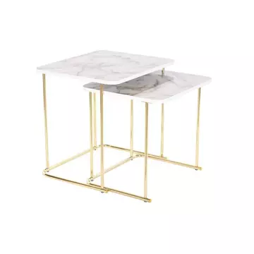 Kisasztal szett acél, mdf 51x43x49 cm fehér, arany S/2