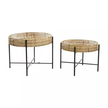 Kisasztal szett bambusz, fém 64x64x48,5 cm barna, fekete S/2